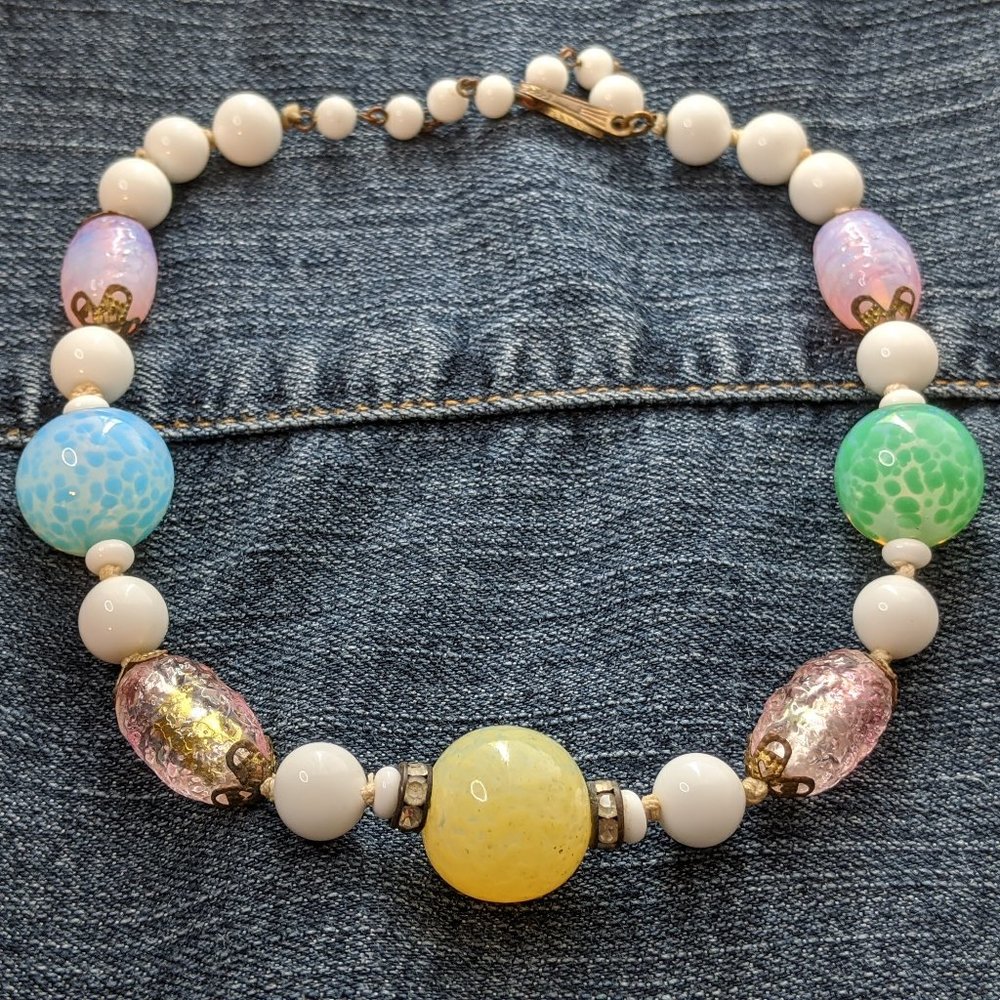 Vintage Art Glass Pastel Bead Necklace